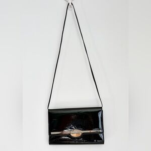 Vintage Black Patent Crossbody Bag with Two-Tone Clasp – Made in Canada